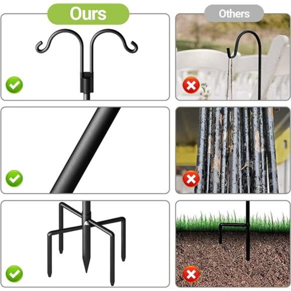 Double Shepherds Hooks for Outdoor, Heavy Duty Bird Feeder Pole with 5 Prong - Picture 6 of 8